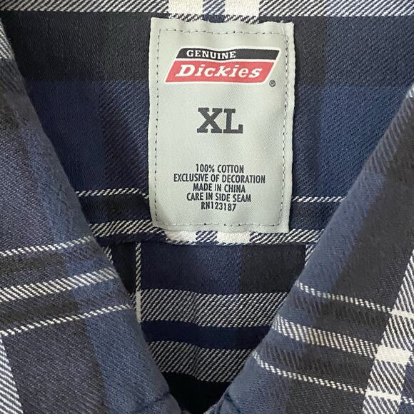 Dickies Mens Size XL Blue Plaid Button Up Work Shirt Short Sleeve Chest Pockets - Picture 8 of 8